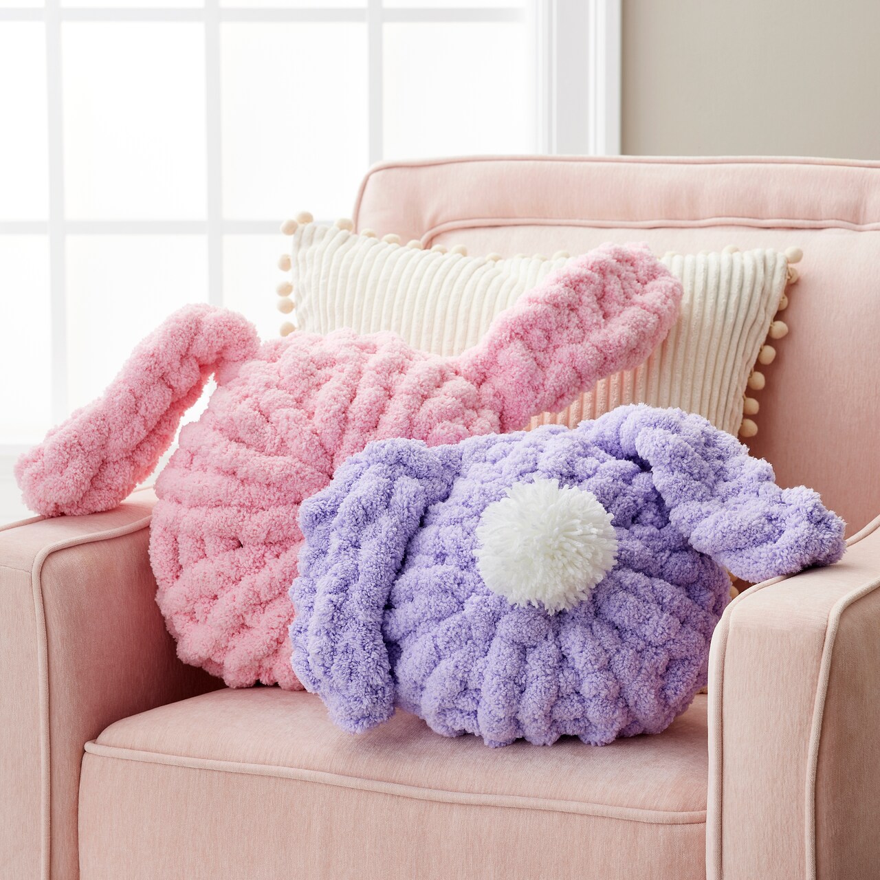 Hand Knit Fluffy Bunny Pillows with Meghan Fahey